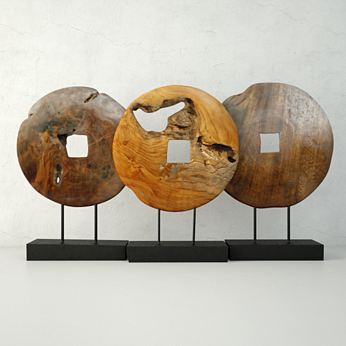 Teak Wood Table Top Decoration 3D model_1