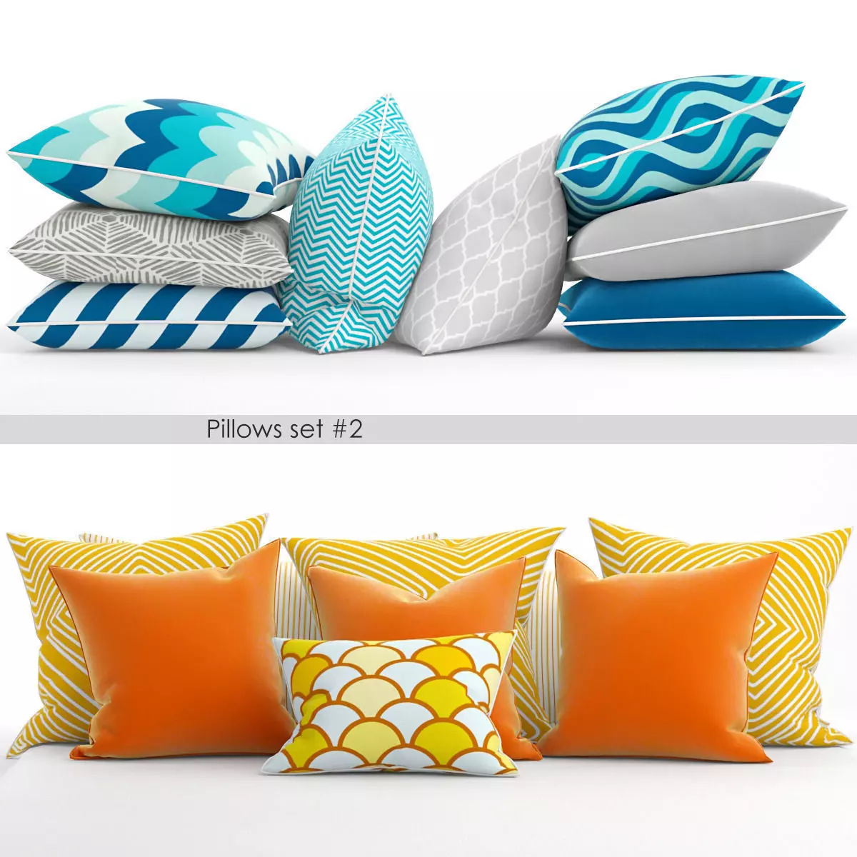 Pillows set throw 3D model_0