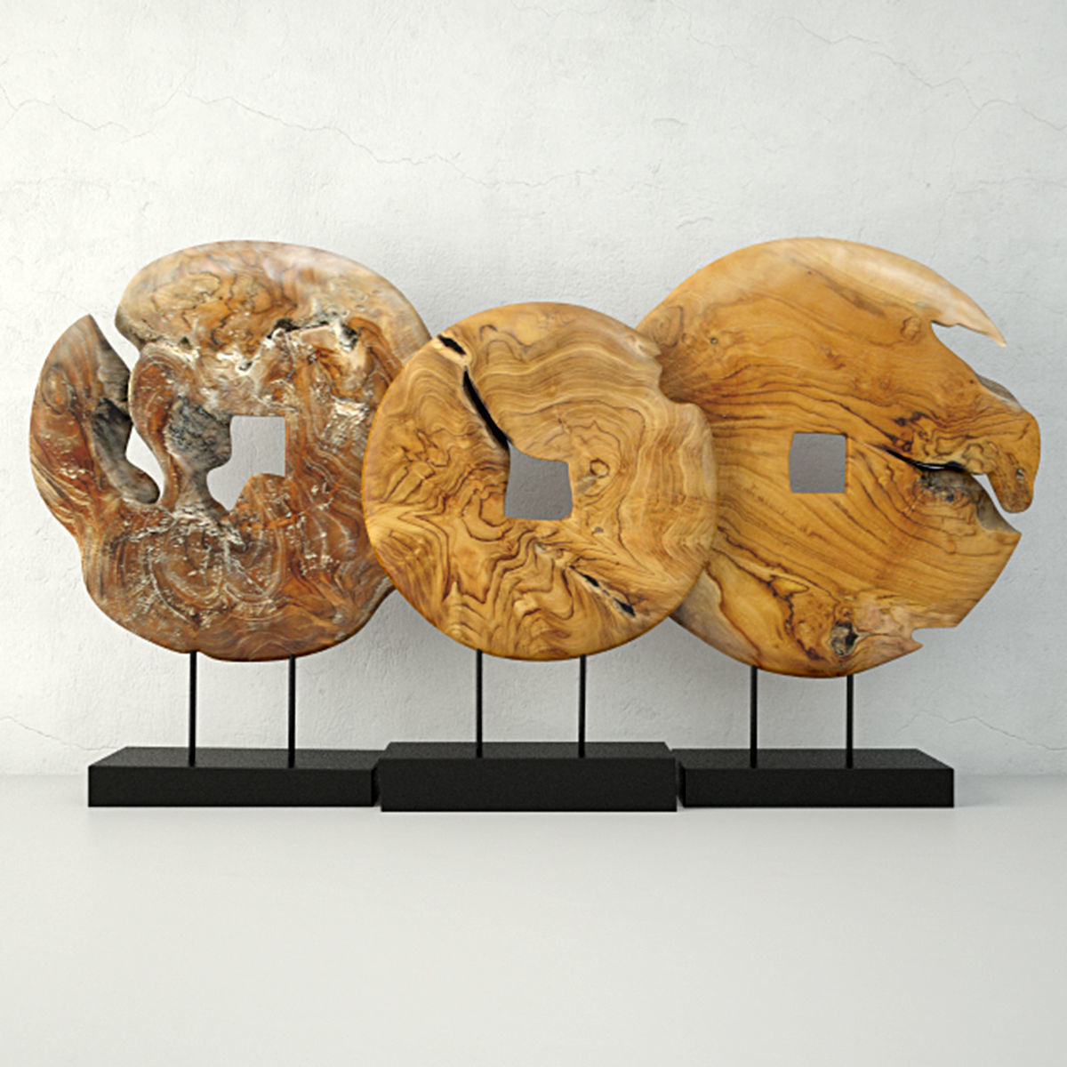 Teak Wood Table Top Decoration 3D model_1