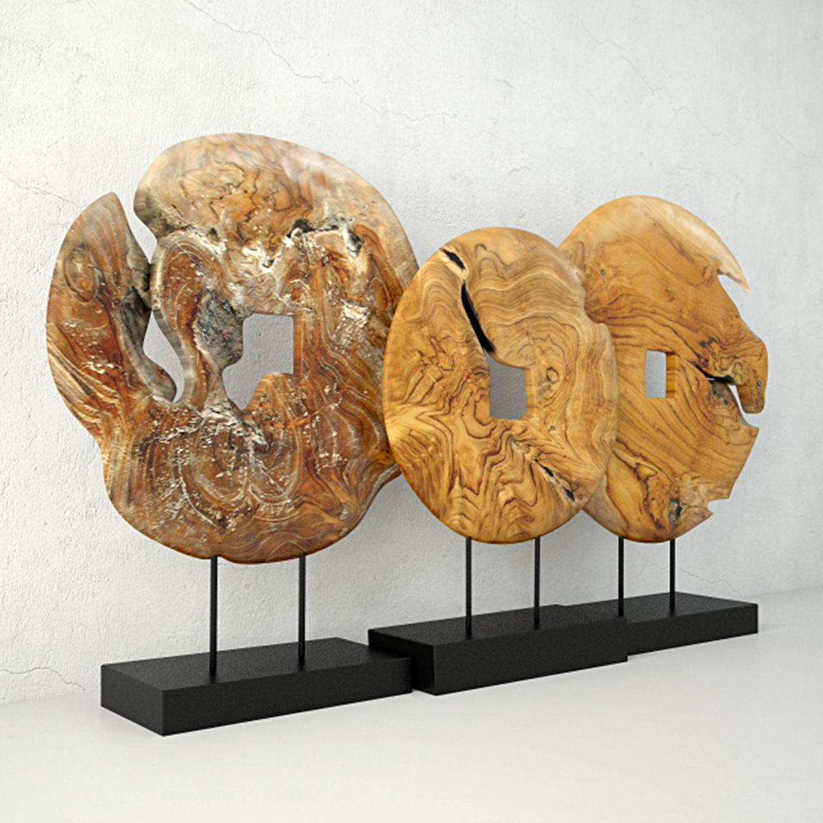 Teak Wood Table Top Decoration 3D model_3