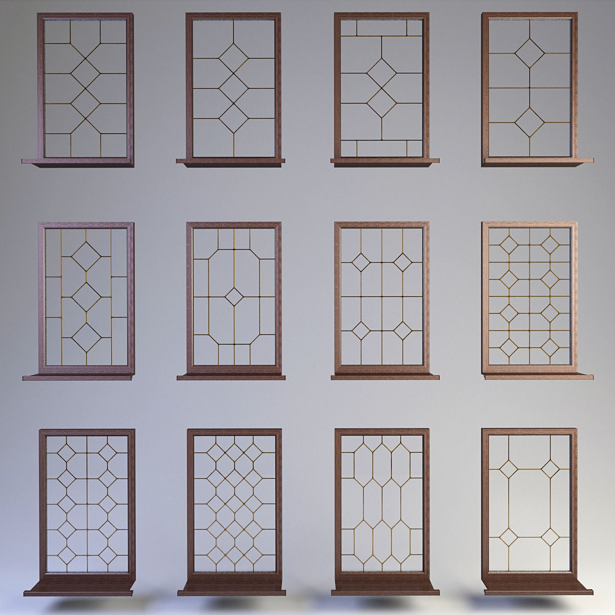 Windows collection muntin bars 3D model_2