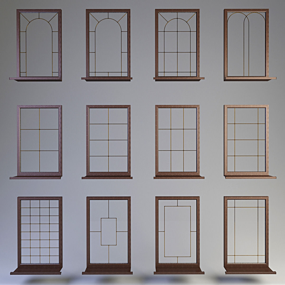 Windows collection muntin bars 3D model_1