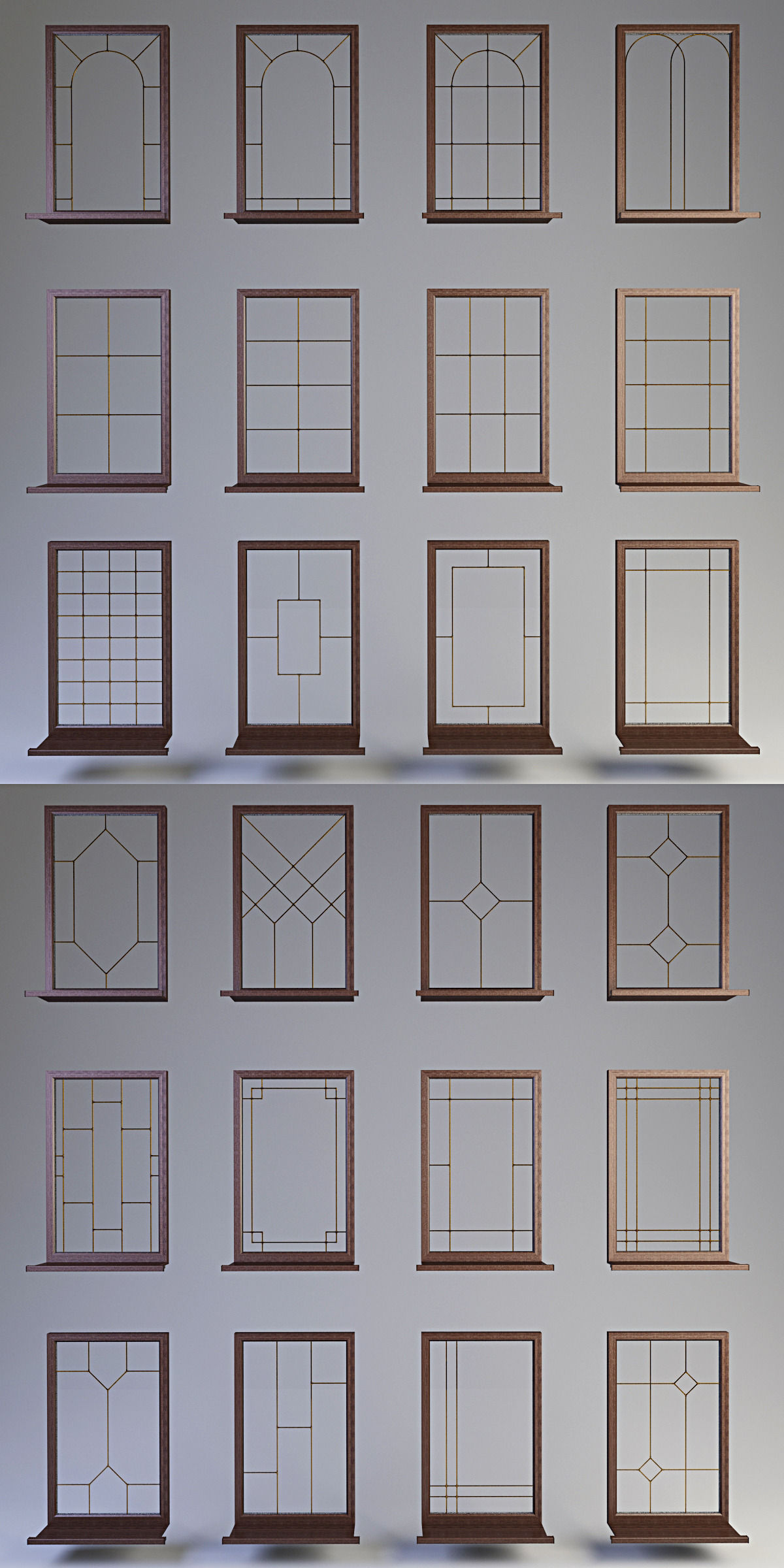 Windows collection muntin bars 3D model_4