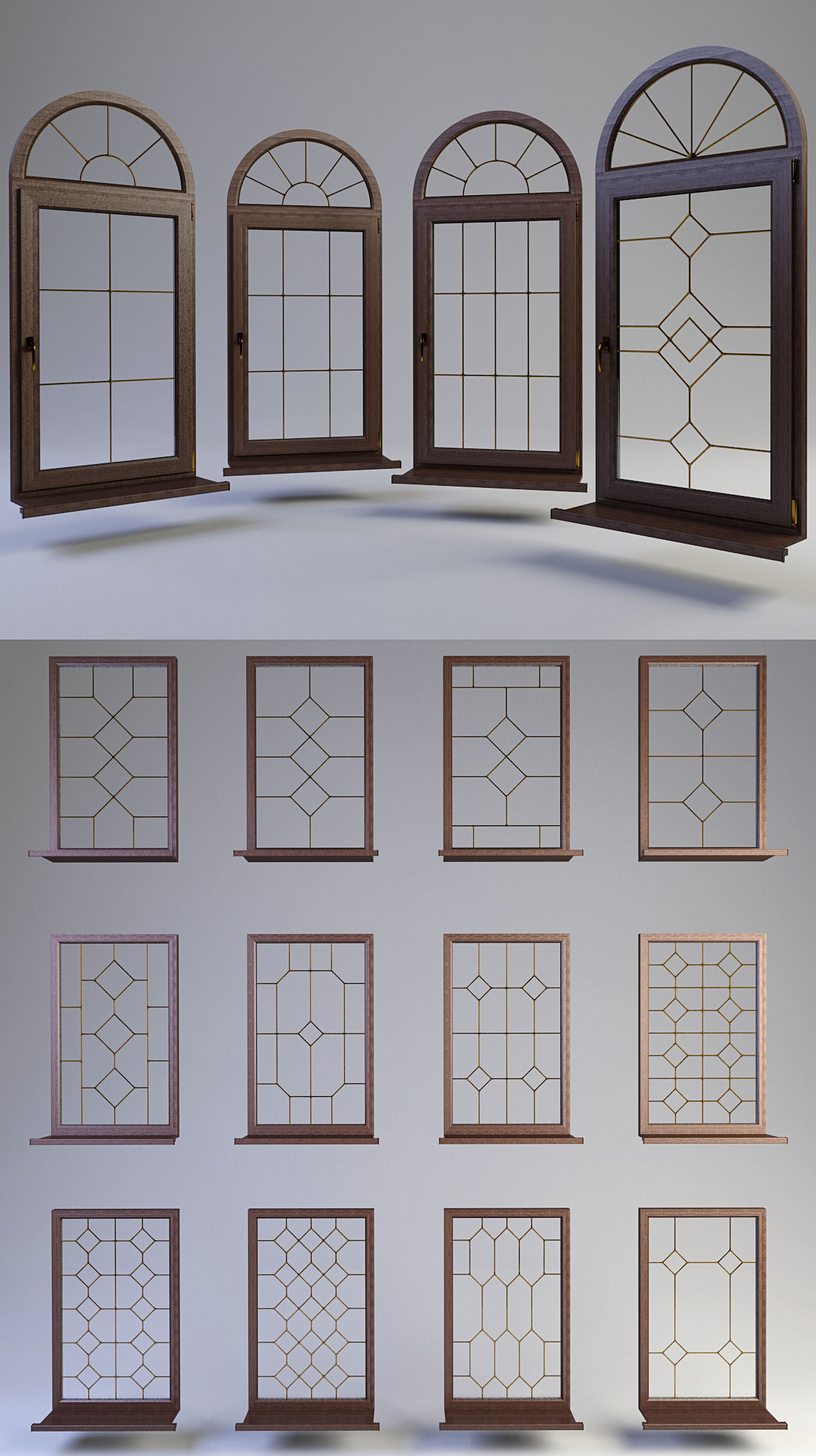 Windows collection muntin bars 3D model_5