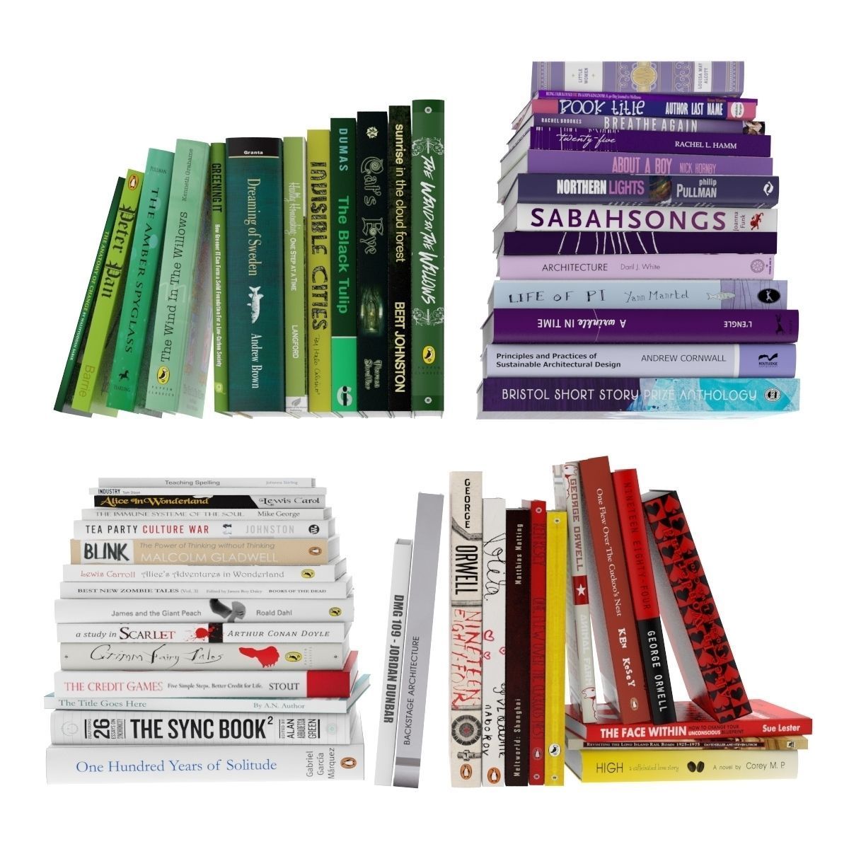 Books collection stack of 3D model_1