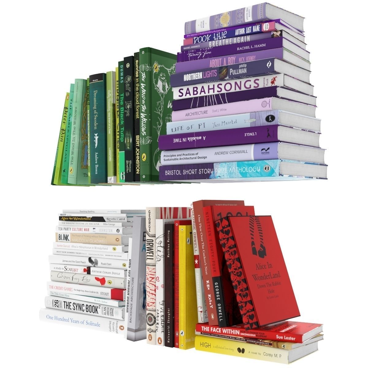 Books collection stack of 3D model_3