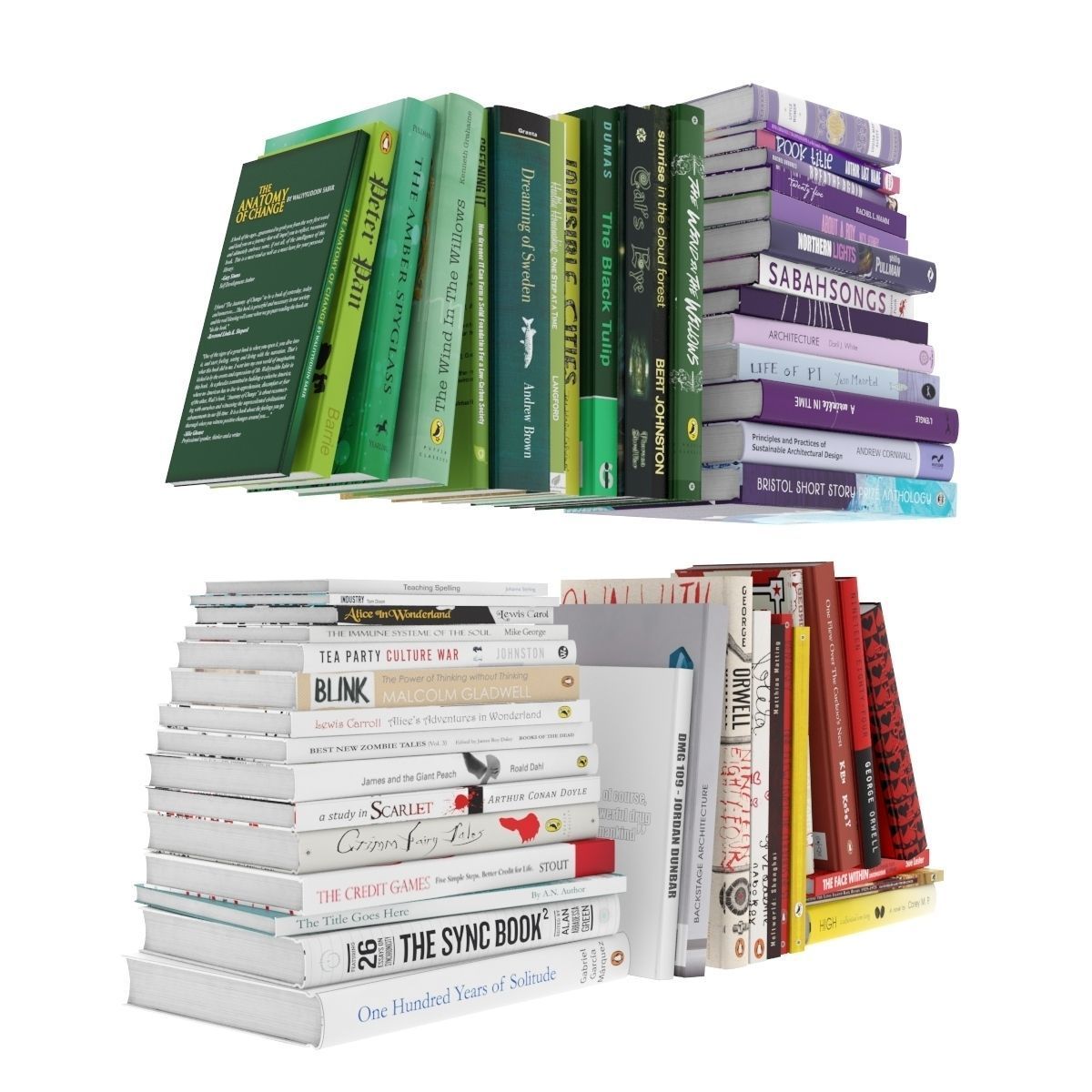 Books collection stack of 3D model_2