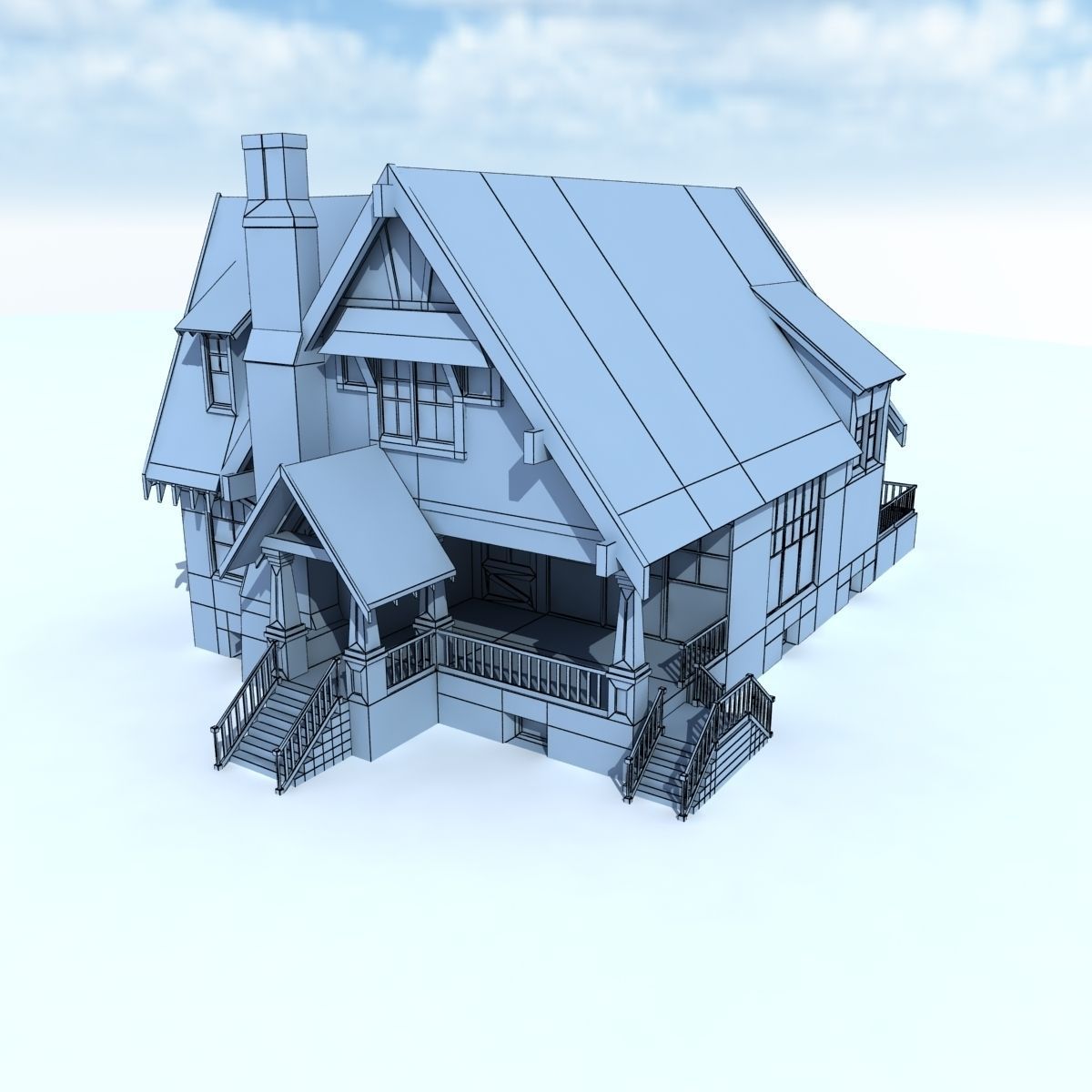 Country Low Poly House 3 Low-poly 3D model_6