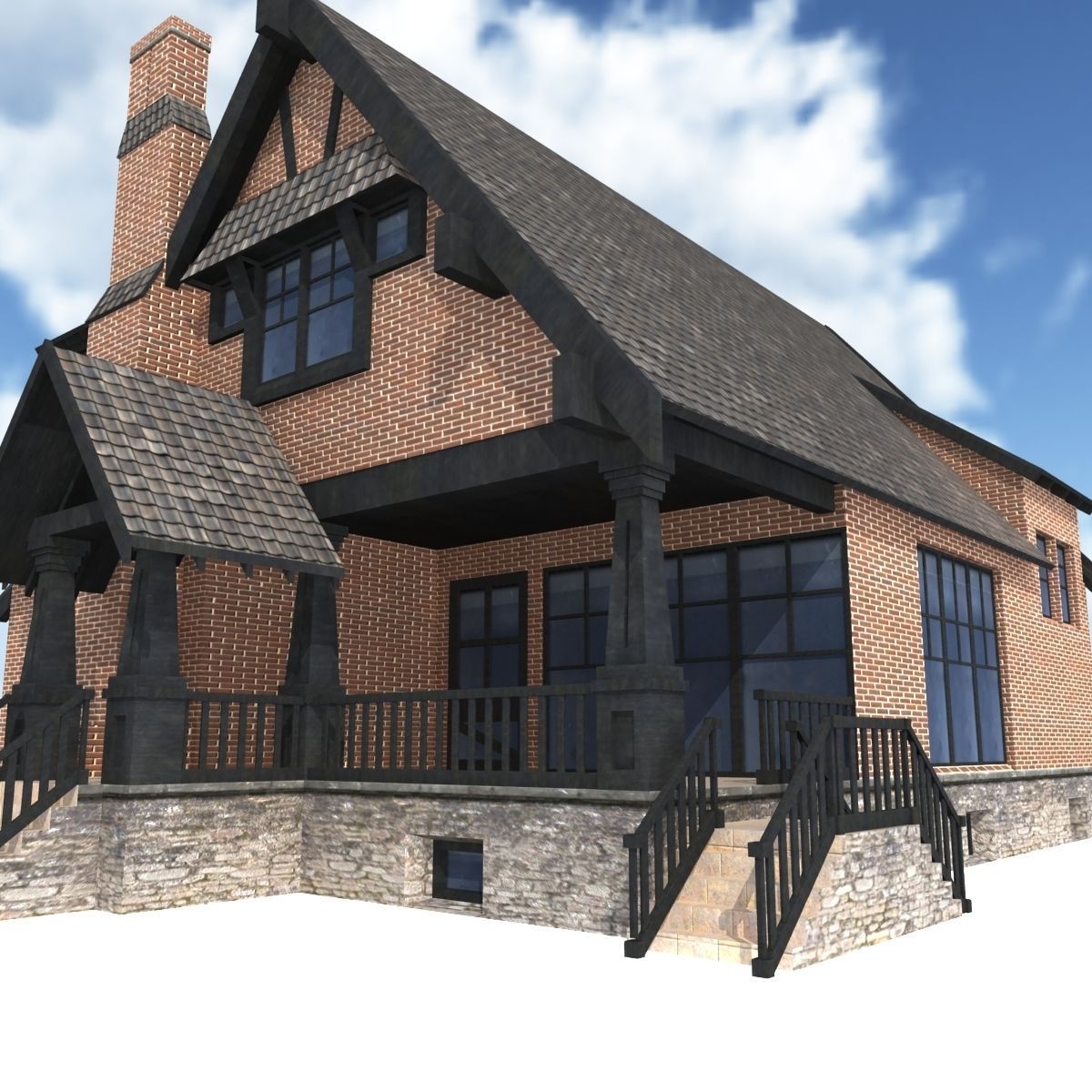 Country Low Poly House 3 Low-poly 3D model_4