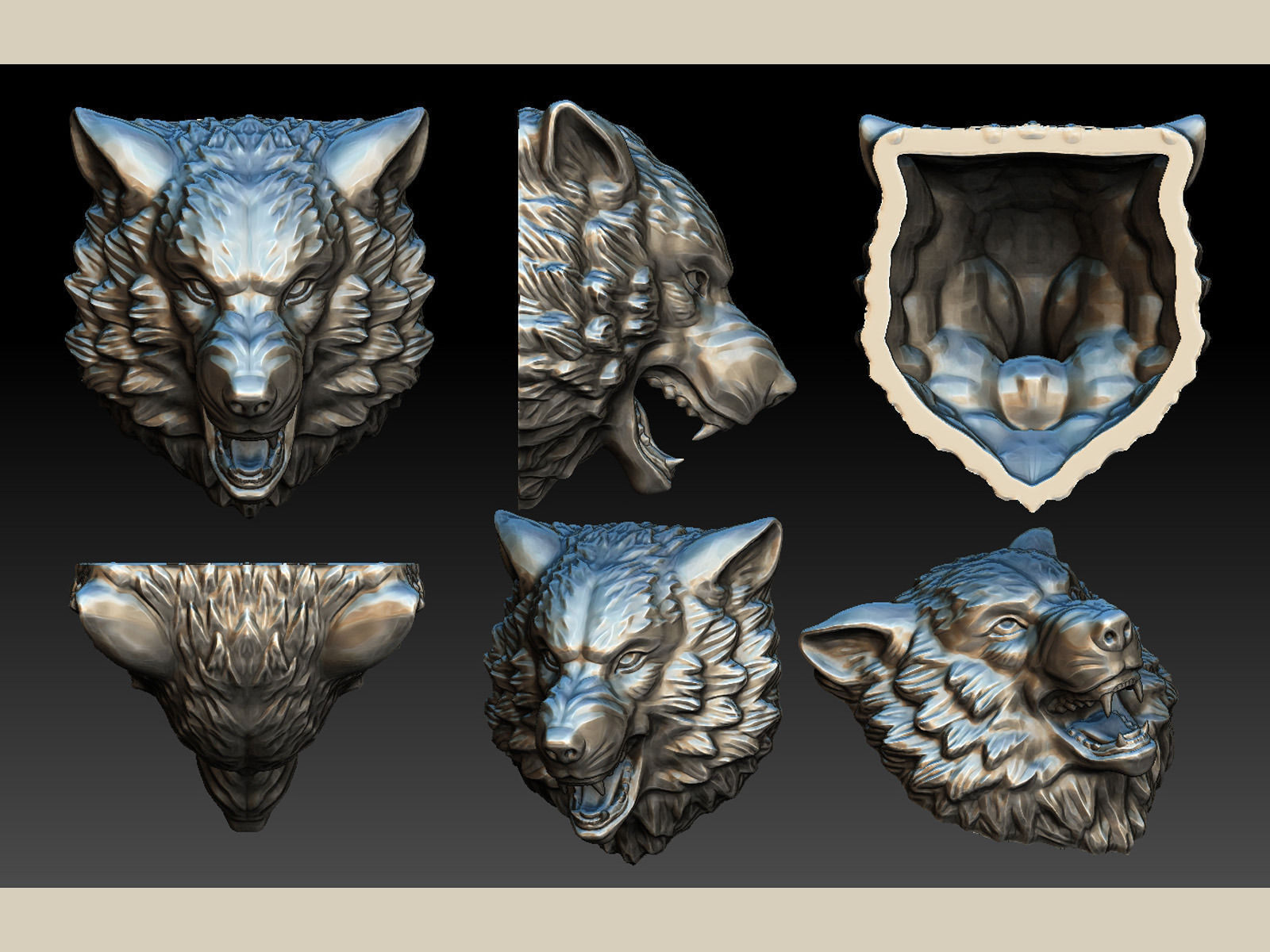 stylized wolf head 0190 3D print model_1