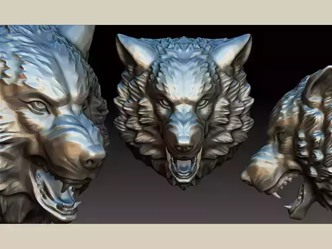 stylized wolf head 0190 3D print model