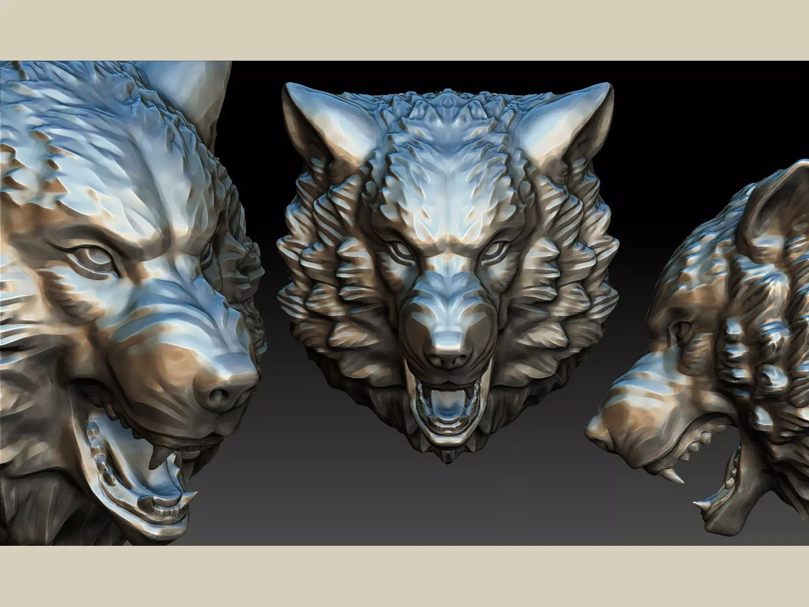 stylized wolf head 0190 3D print model_0