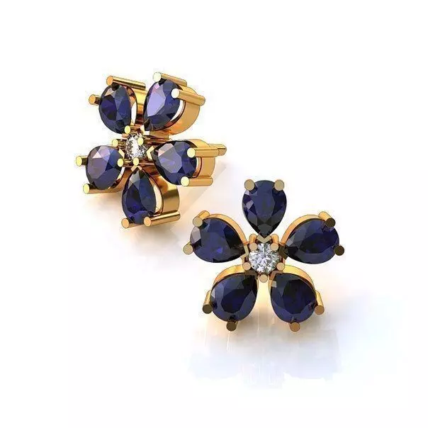 flower earrings with stones pear 3D print model_0