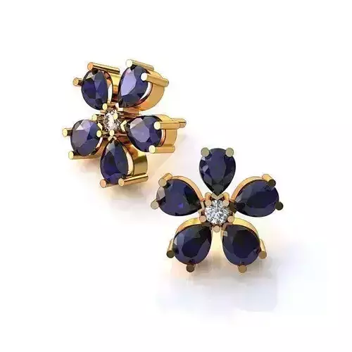 flower earrings with stones pear 3D print model