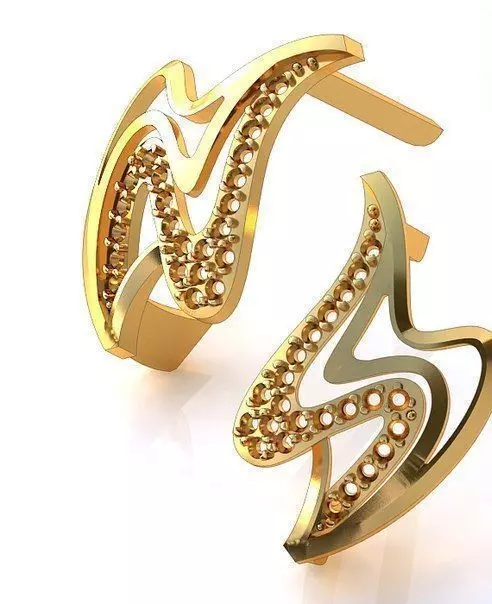 wave earring with stones 3D print model_0