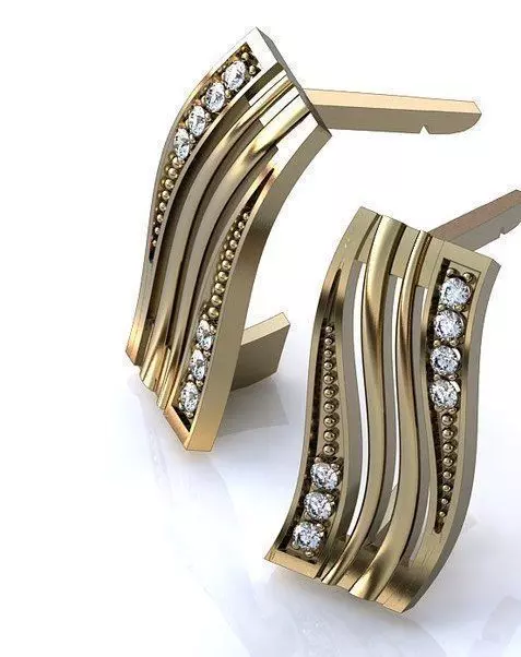 rectangular earrings with stones 3D print model_0