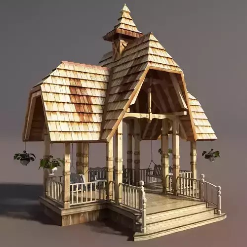 Wooden French Gazebo Low Poly Low-poly 3D model