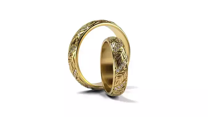 Wedding rings Leaf with stones 3D print model