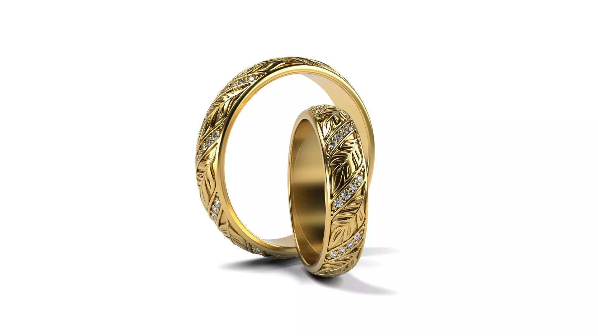 Wedding rings Leaf with stones 3D print model_0