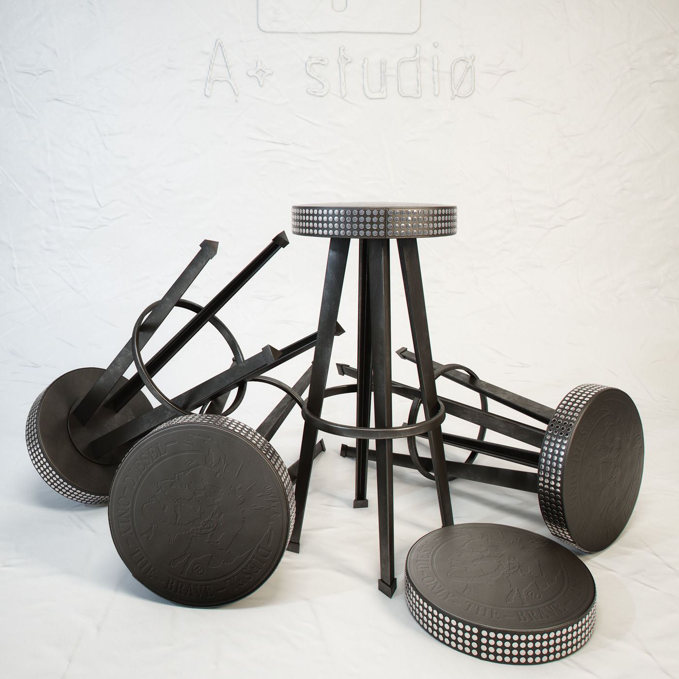 DIESEL Bar Stud stool by Moroso 3D model_3