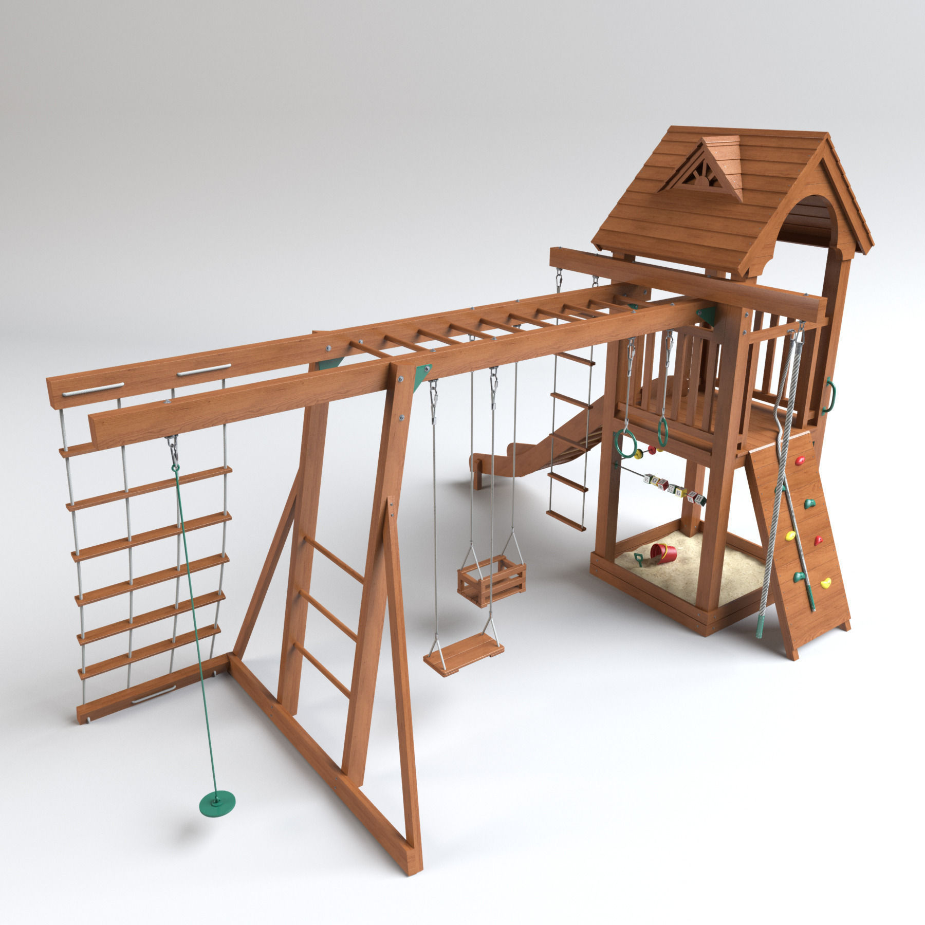 Playground wooden set 3D model_1