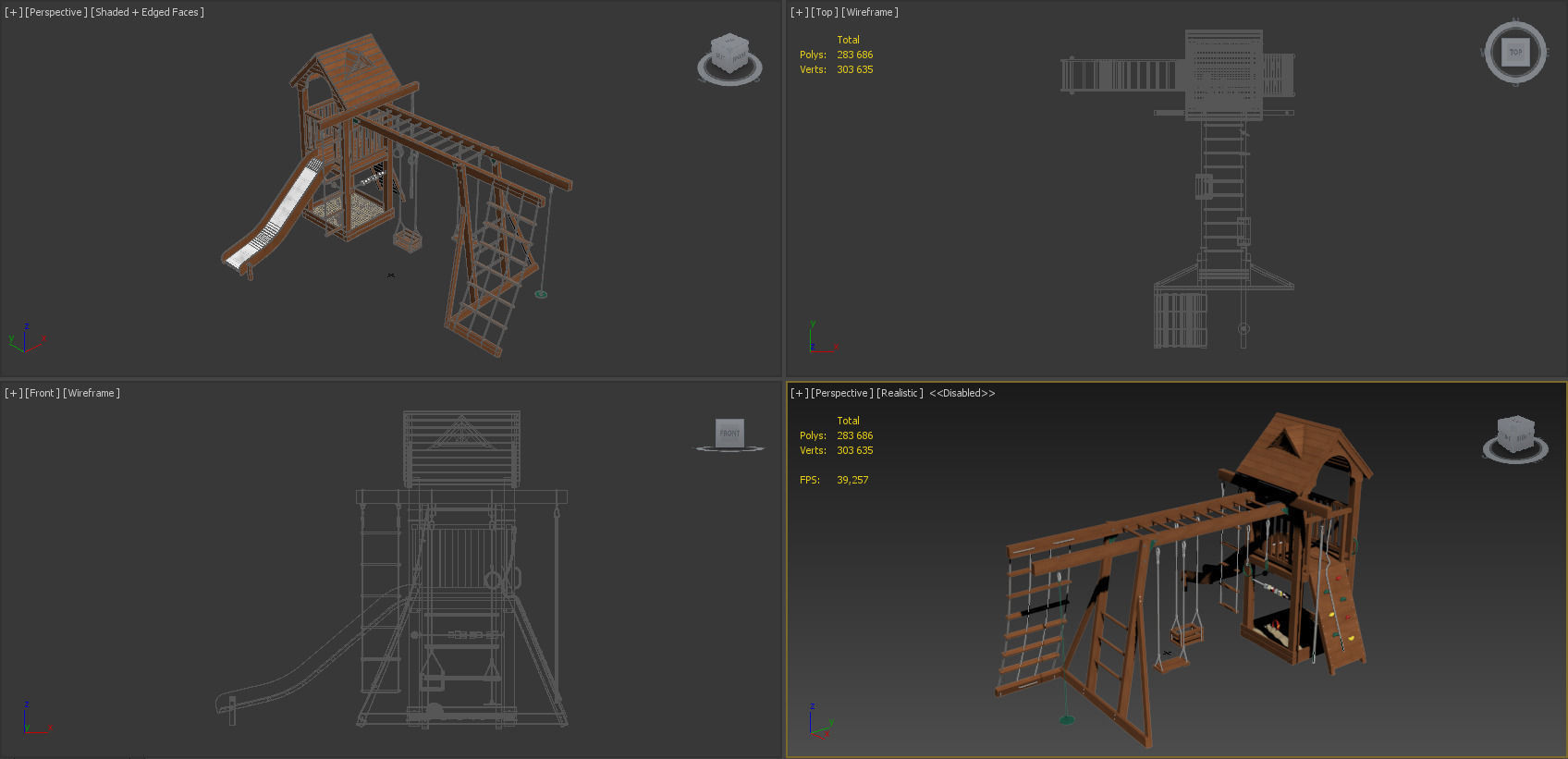 Playground wooden set 3D model_6