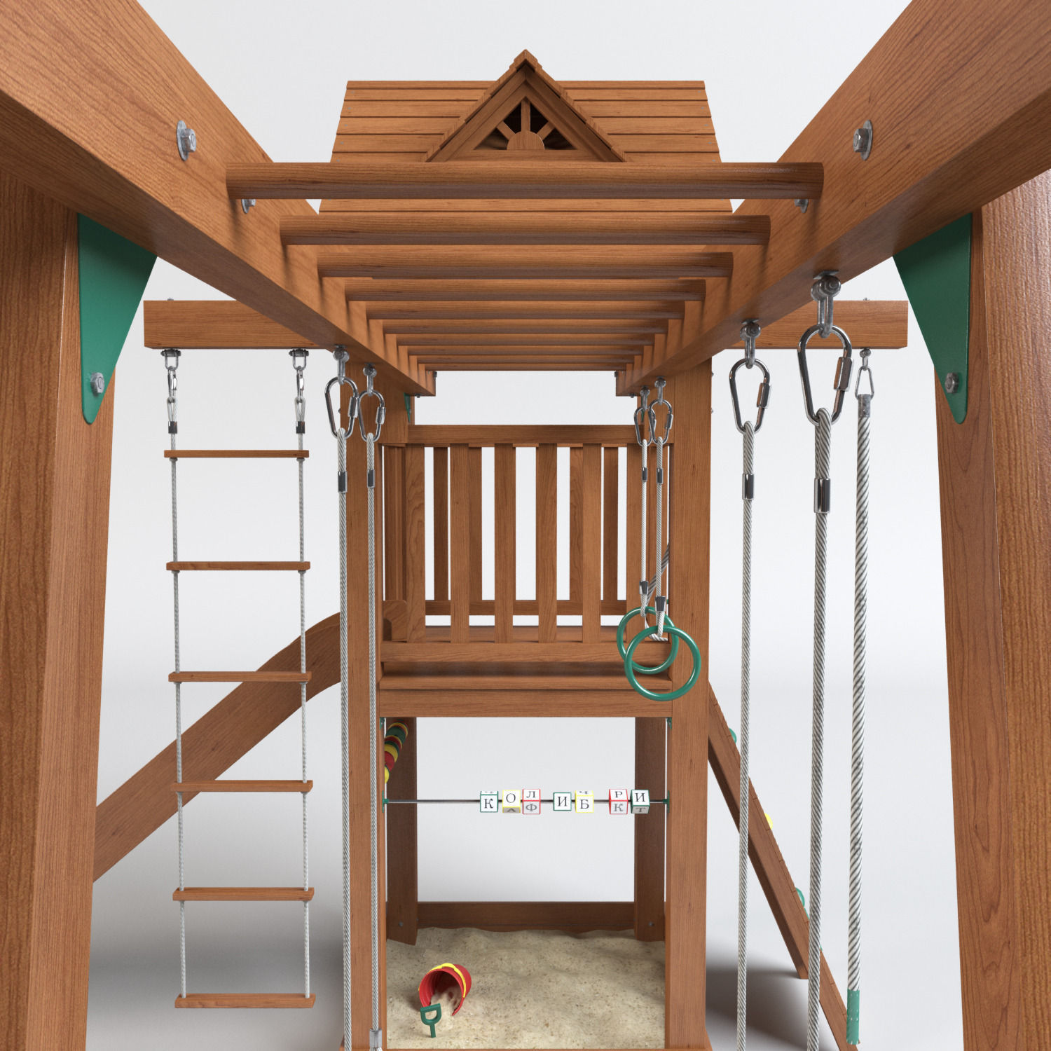 Playground wooden set 3D model_3