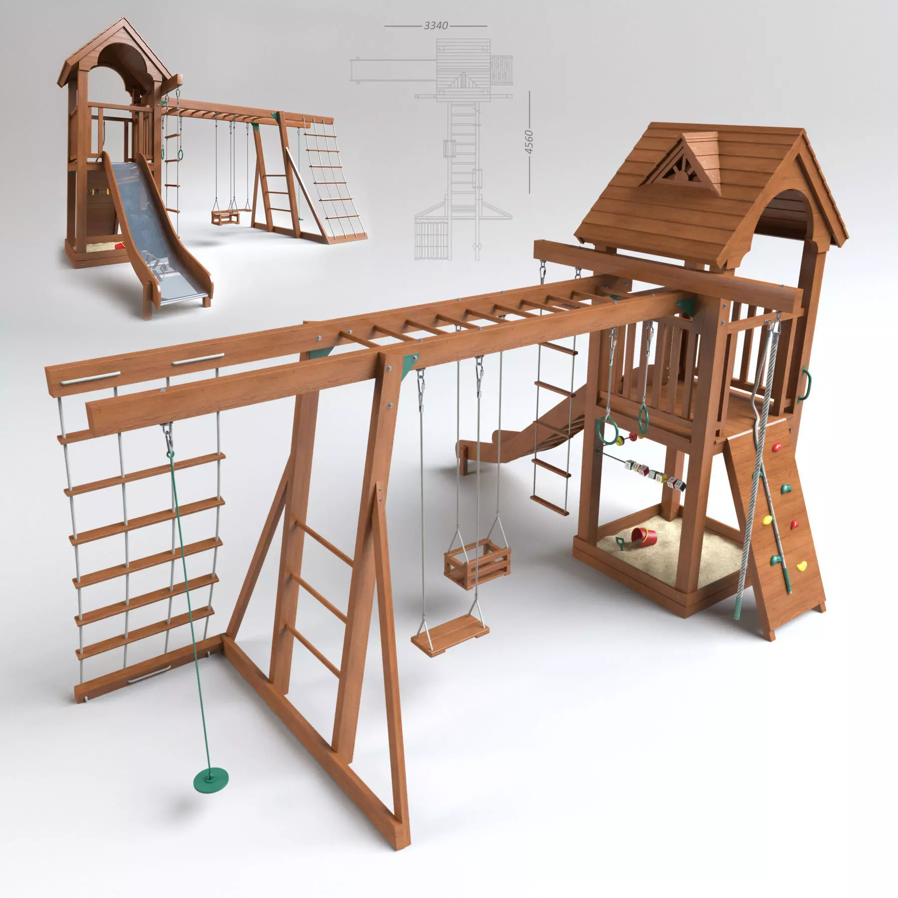 Playground wooden set 3D model_0