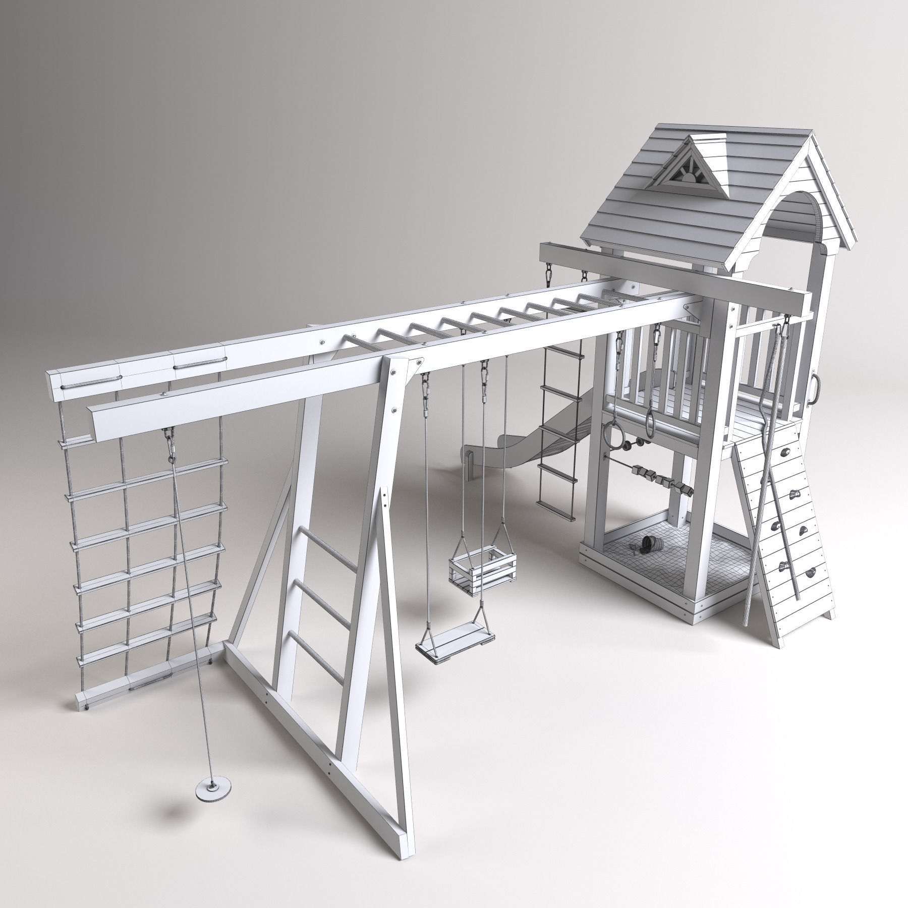 Playground wooden set 3D model_4