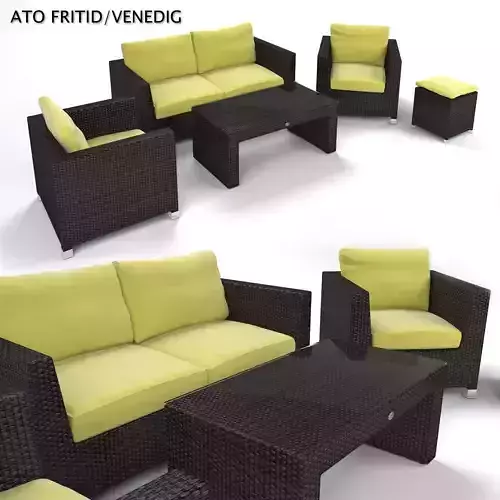 Garden Furniture - Synthetic Rattan Set - ATO Venedig 3D model