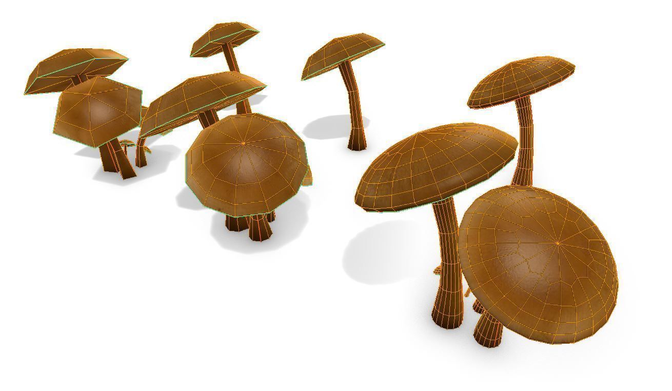 Mushrooms three in woods Low-poly 3D model_5