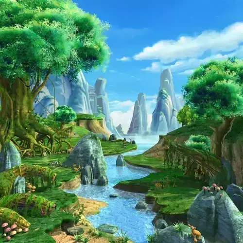 Cartoon River Scene 3D model
