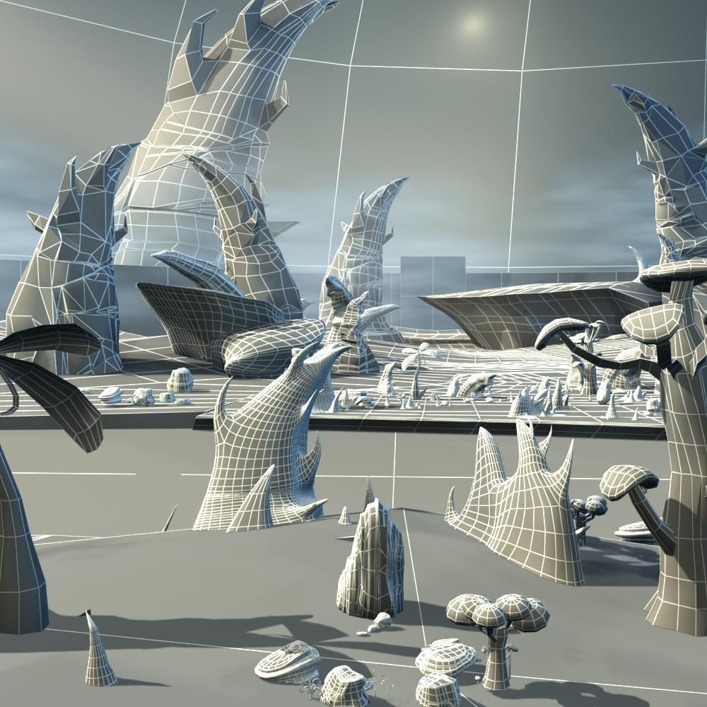 Cartoon Stone Forest Scene 3D model_13