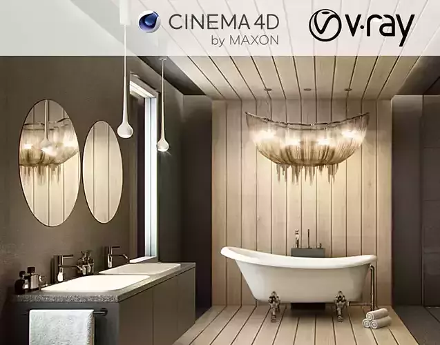 VRay - C4D Scene files - Modern-Classic Bathroom Interior Scene
