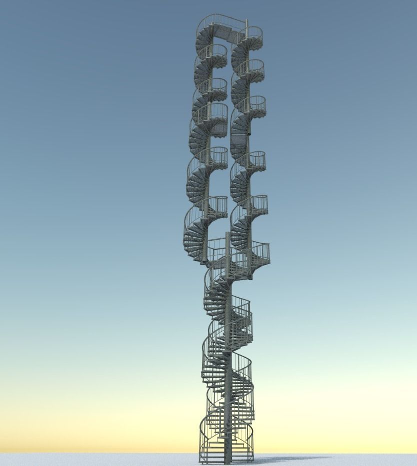 Aluminum spiral staircases for outside Low-poly 3D model_15
