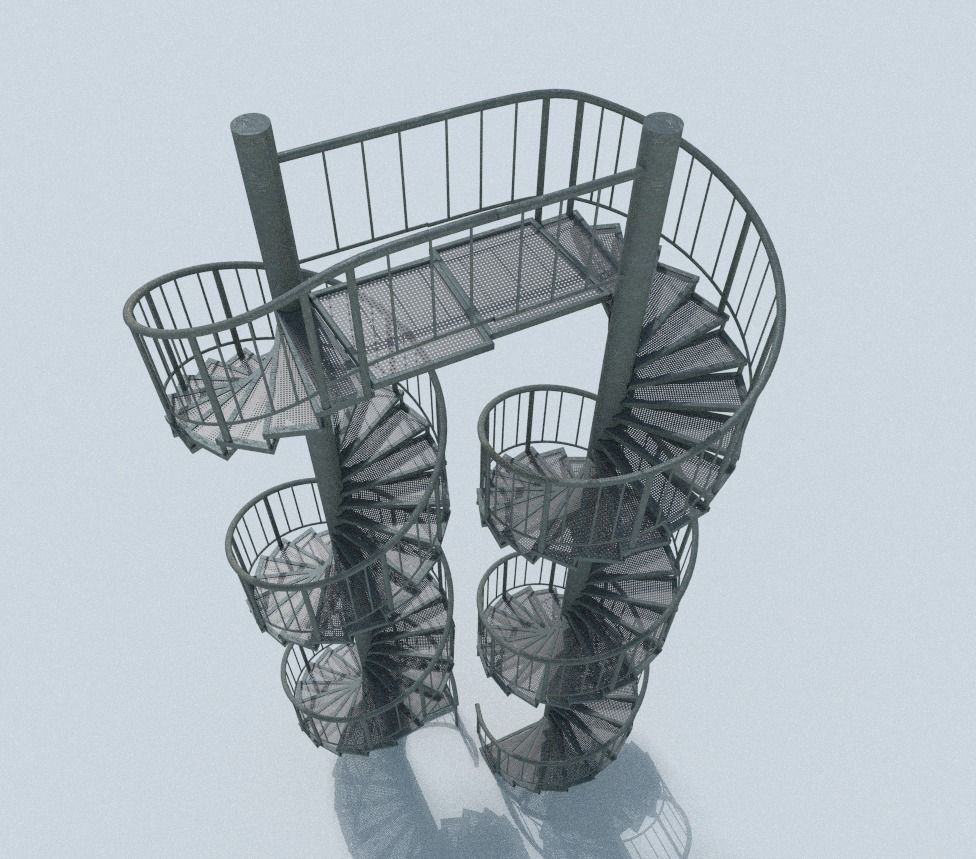 Aluminum spiral staircases for outside Low-poly 3D model_0