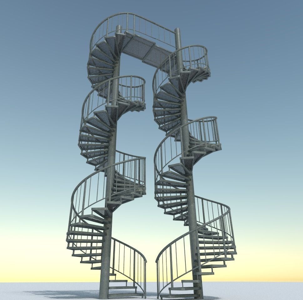 Aluminum spiral staircases for outside Low-poly 3D model_6