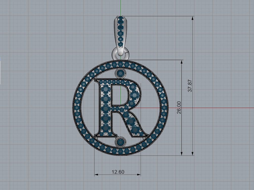 R pendant with letter 3D print model_6