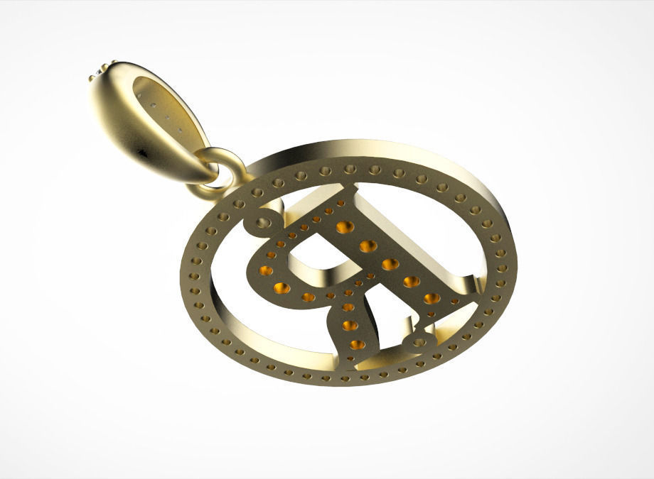 R pendant with letter 3D print model_3