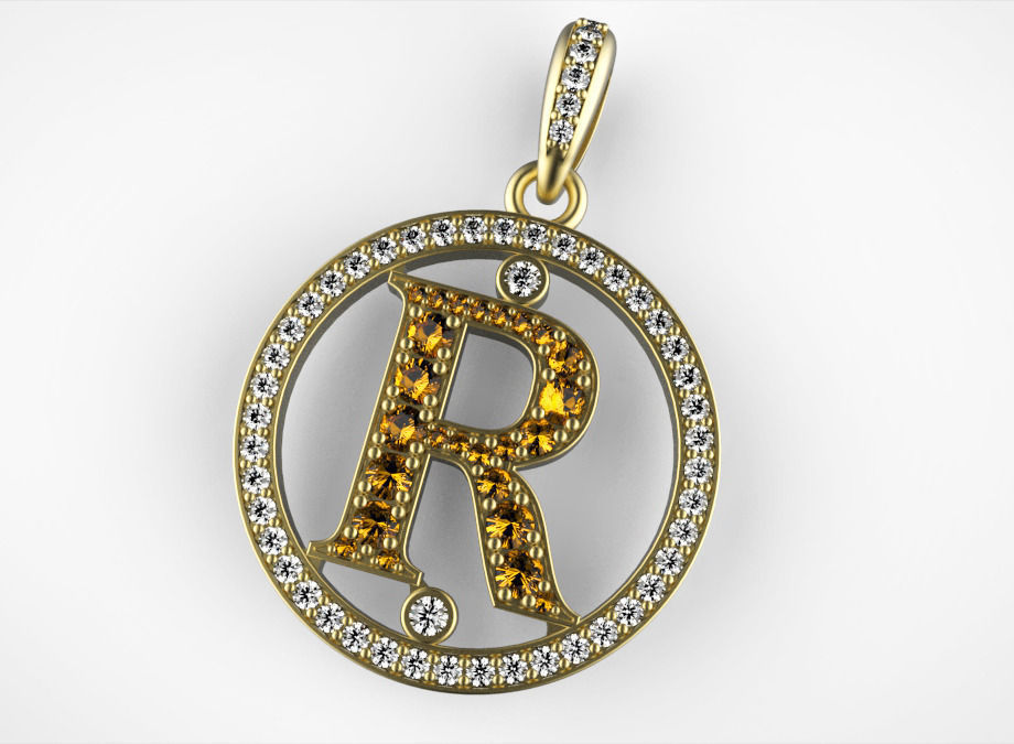R pendant with letter 3D print model_1