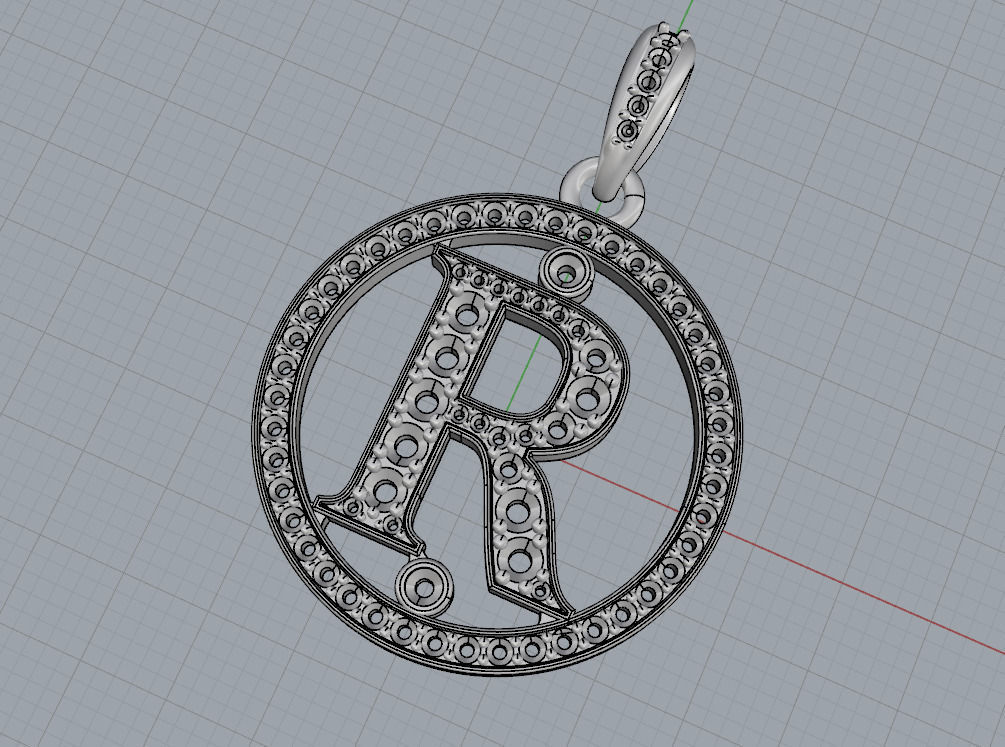 R pendant with letter 3D print model_4