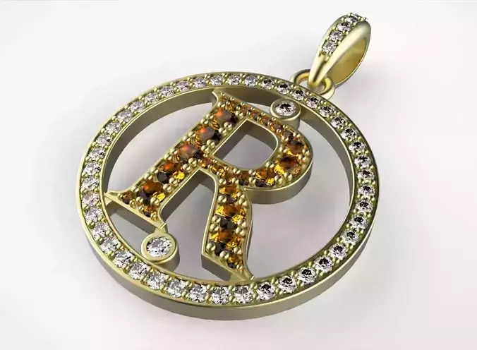 R pendant with letter 3D print model