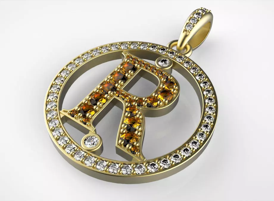 R pendant with letter 3D print model_0