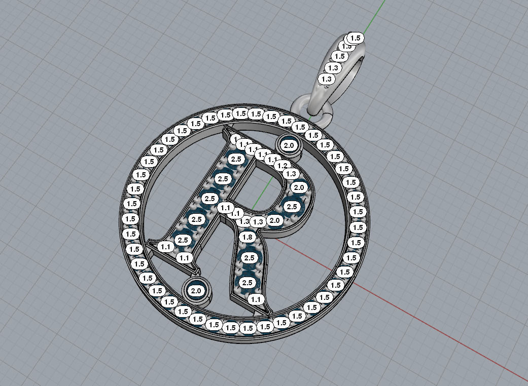 R pendant with letter 3D print model_5