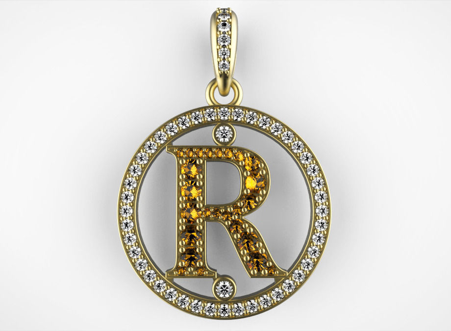 R pendant with letter 3D print model_2