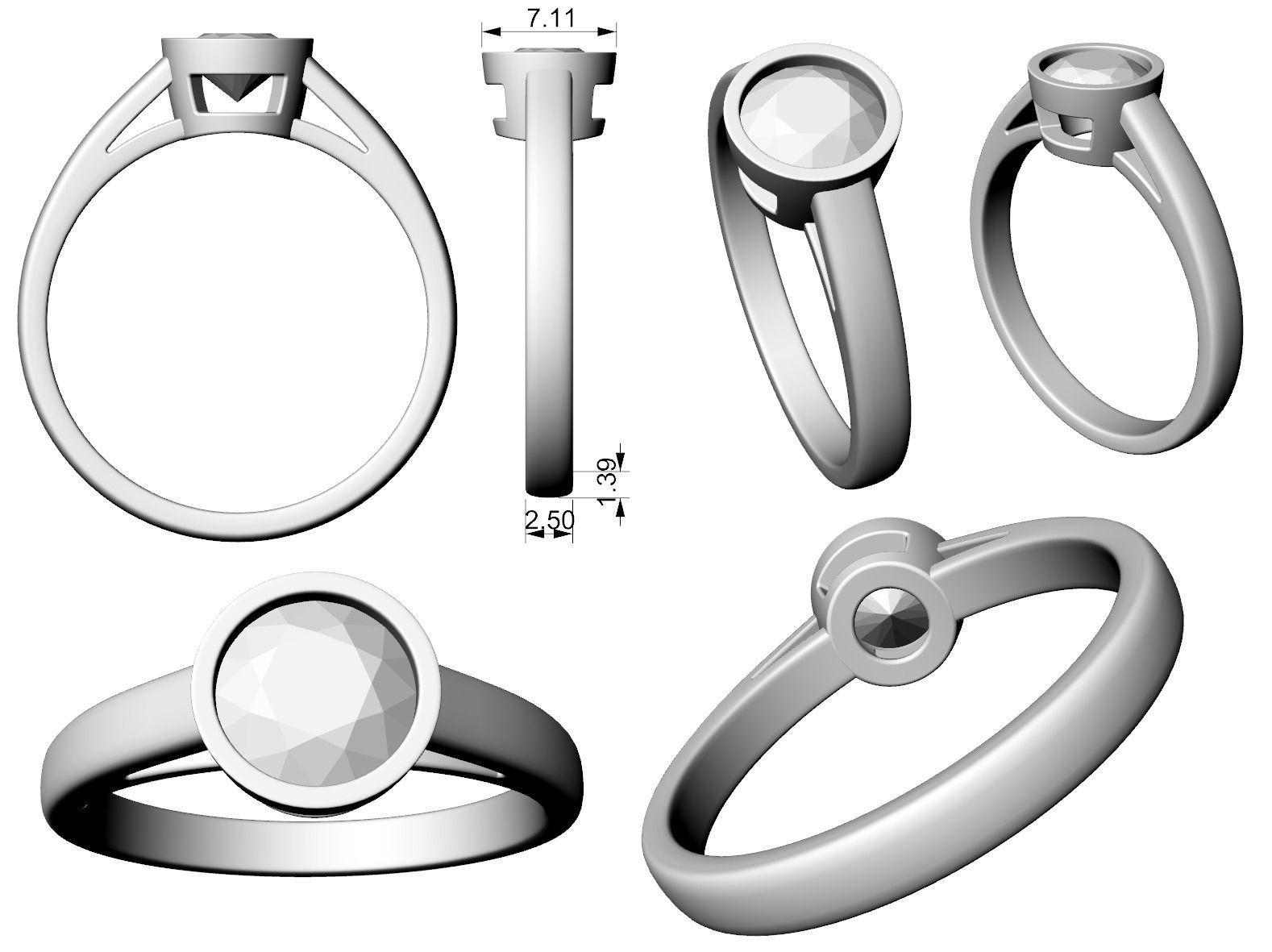 Engagement ring with one stone 3D print model_3