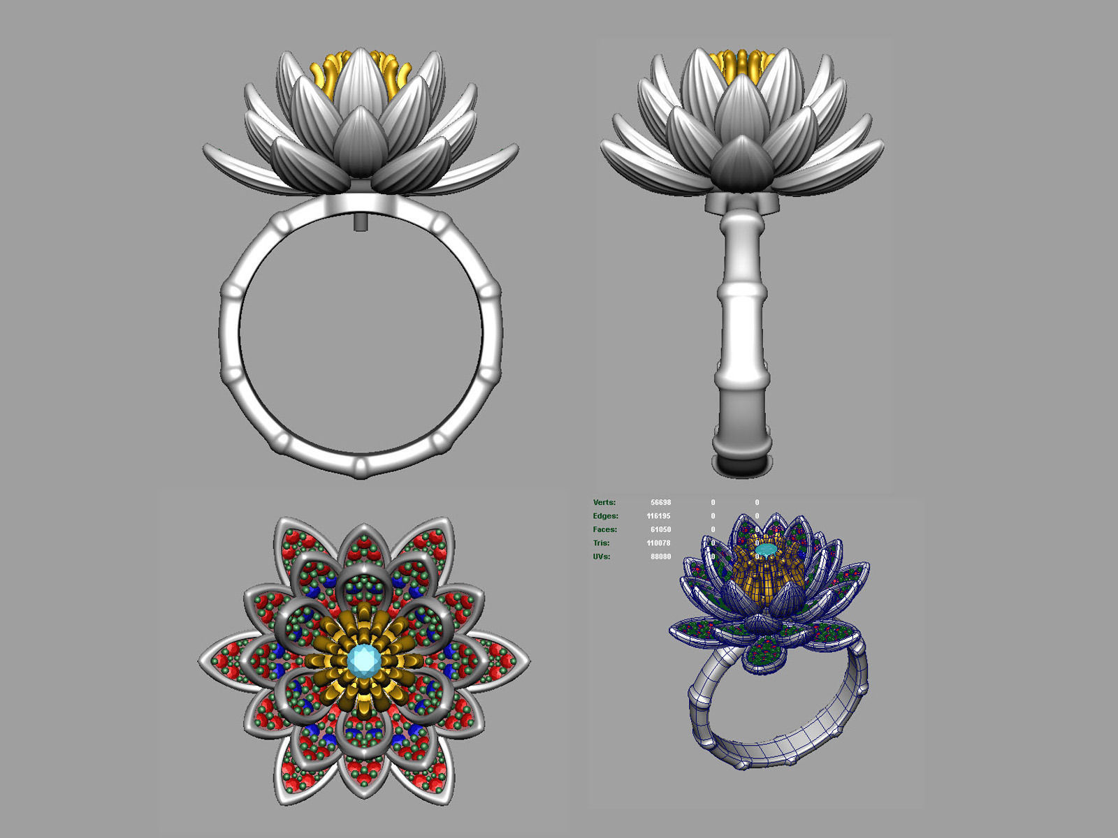 Lotos fashion ring 0004 3D print model_9