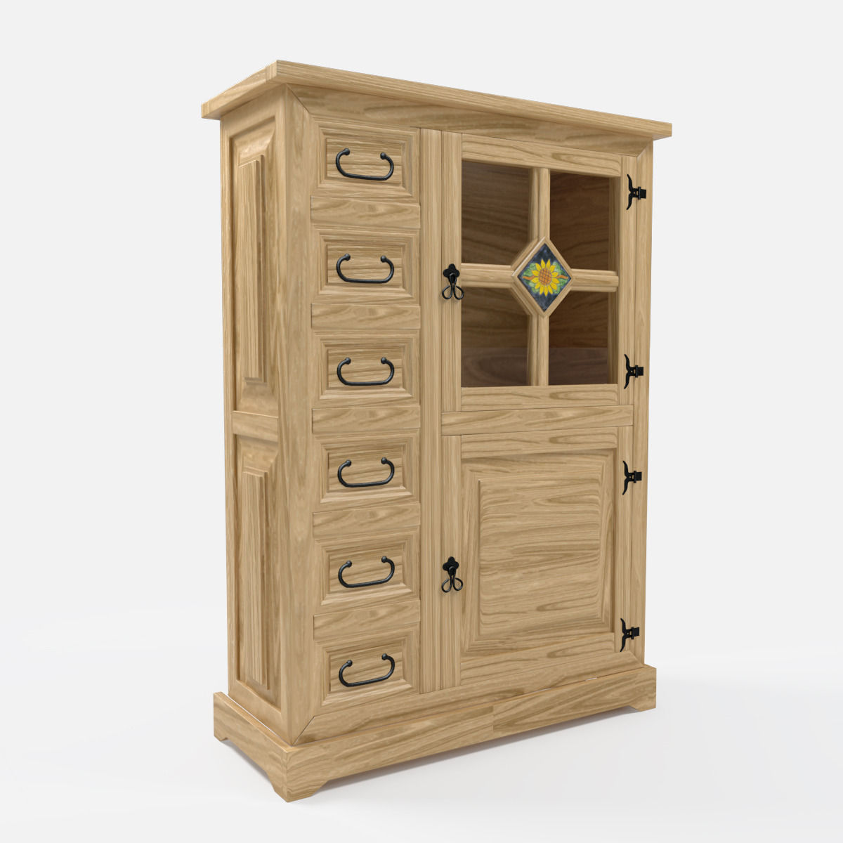 D4C213 Sunflower Rustic Dishes Furniture Vajillero Girasol 3D model_1