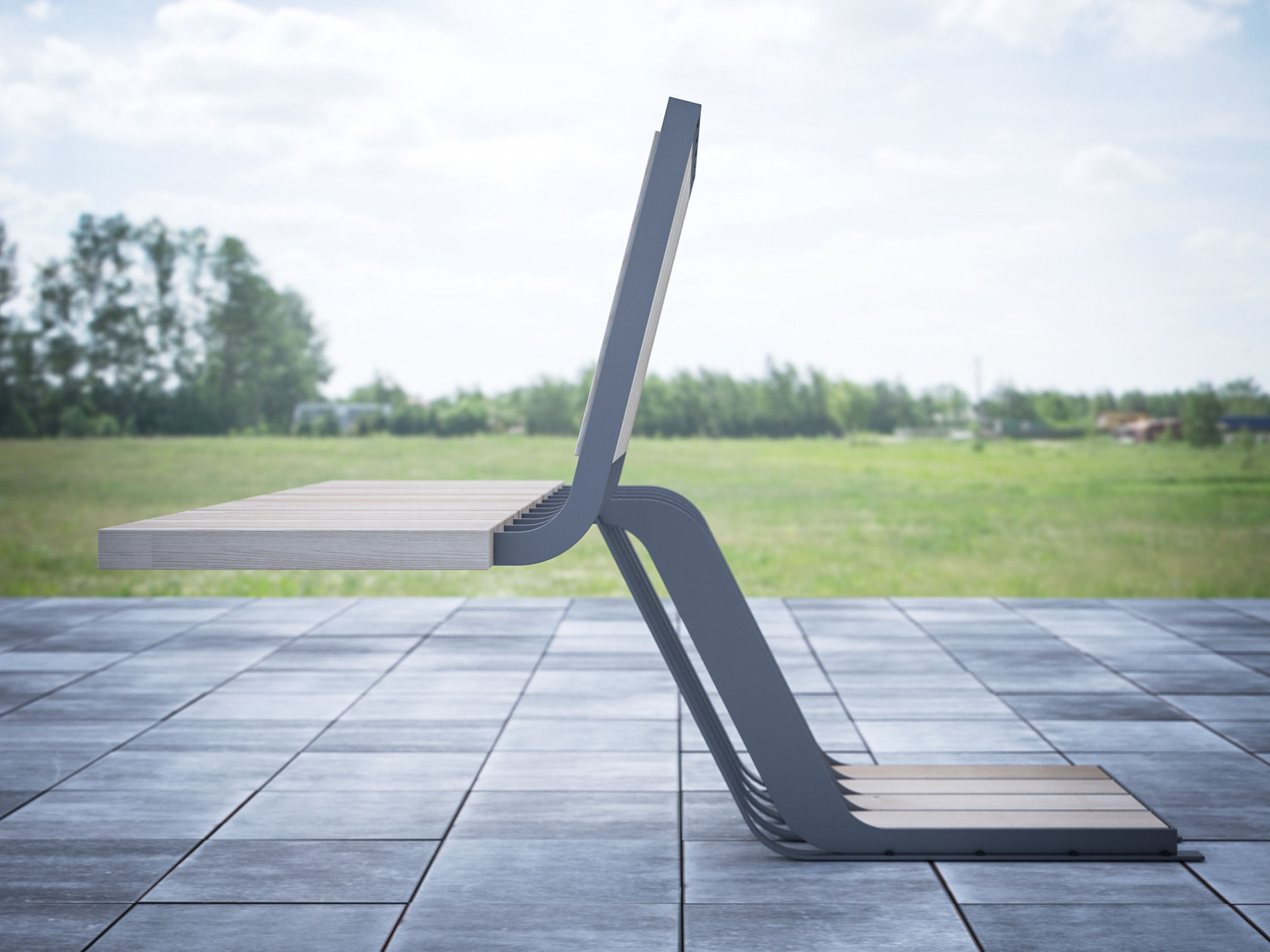 bench with parking space for bicycles 3D model_2