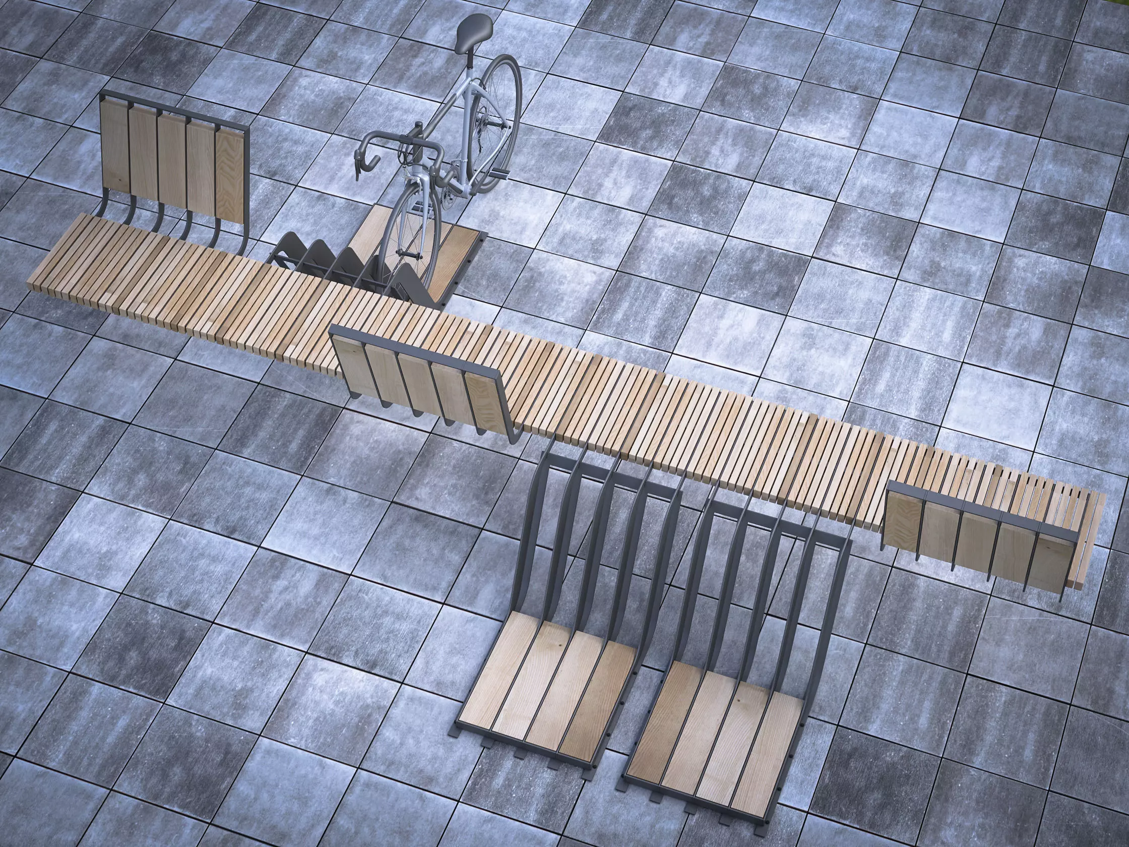 bench with parking space for bicycles 3D model_0